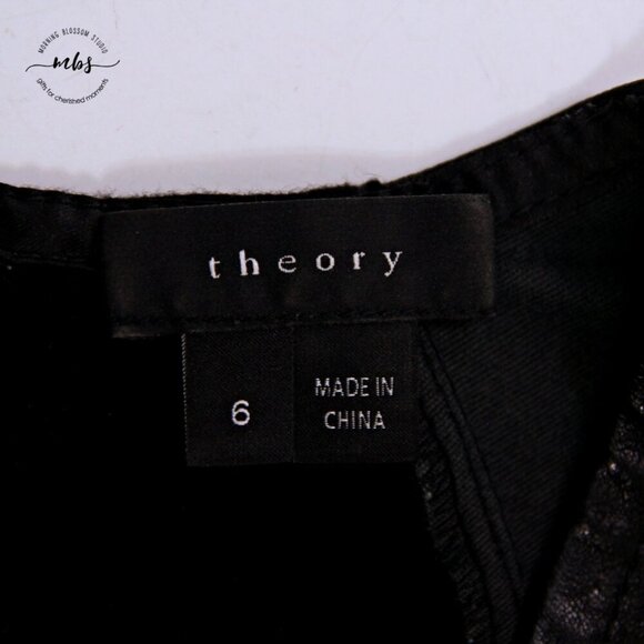 Theory Serto Lambskin Leather Textile Sheath Mini‎ Dress Black Women 6 - Picture 9 of 10